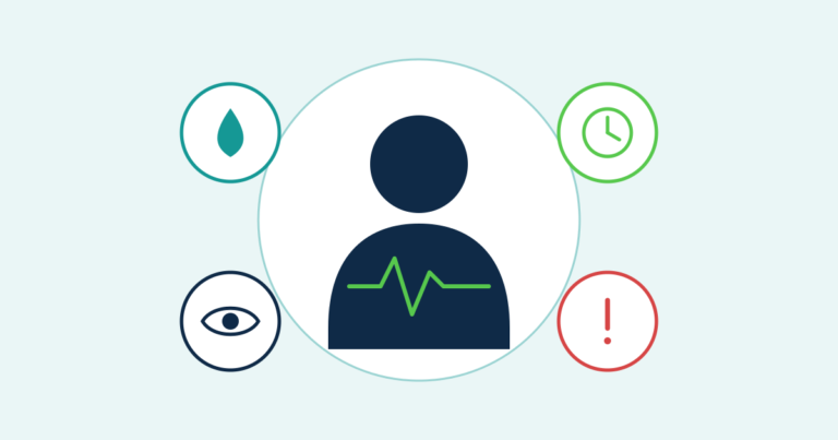Illustration representing early warning signs of blood sugar imbalance: thirst, fatigue, blurred vision