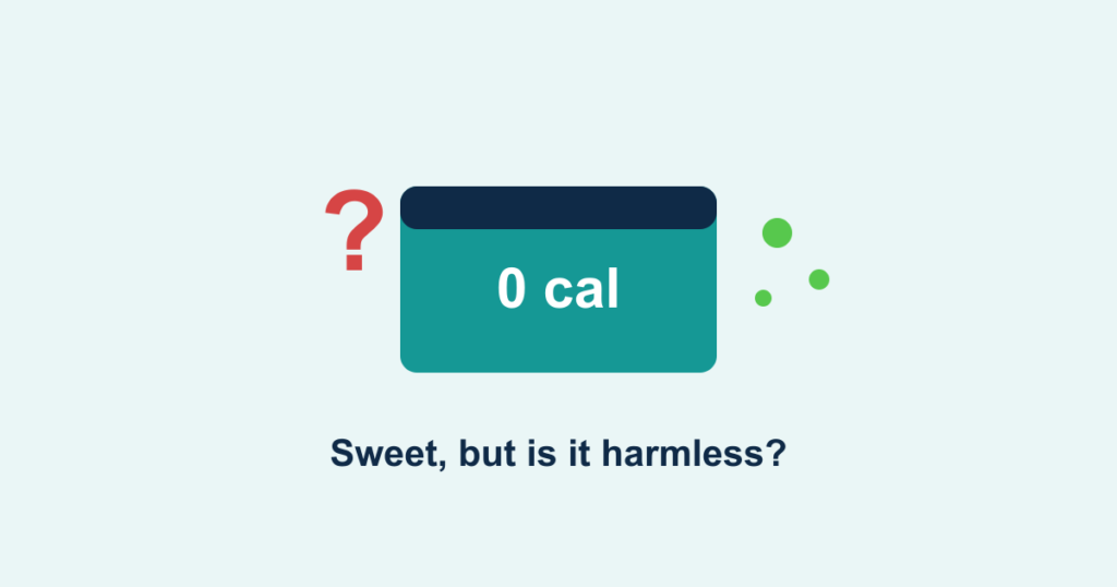 A zero-calorie sweetener packet with a question mark
