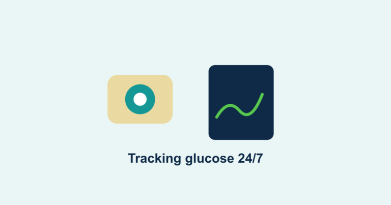 A glucose sensor on an arm with a glucose curve on a phone