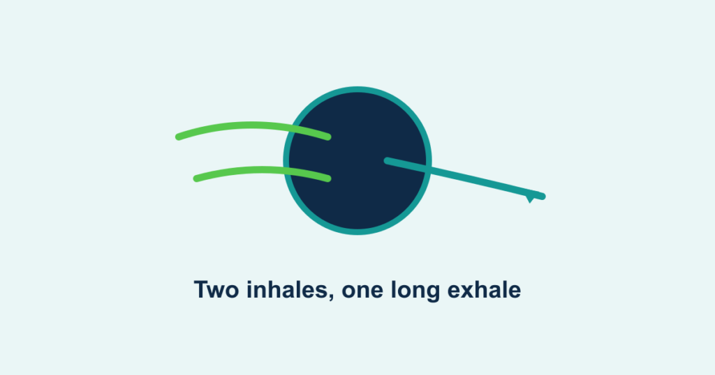 A calm circle with two inhale arrows and one long exhale arrow