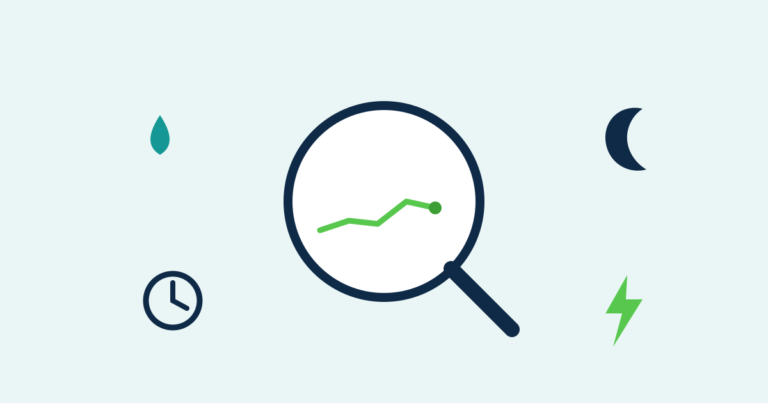Magnifying glass over a rising glucose line surrounded by hidden-factor icons: water, moon, clock, lightning