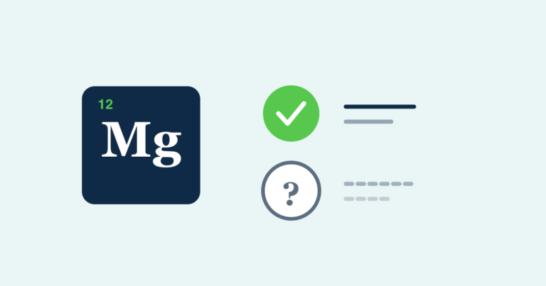 A magnesium element tile beside a green checkmark for blood pressure and a question mark for sleep