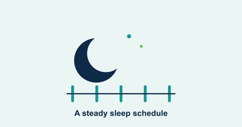 A crescent moon above evenly spaced marks representing a consistent bedtime
