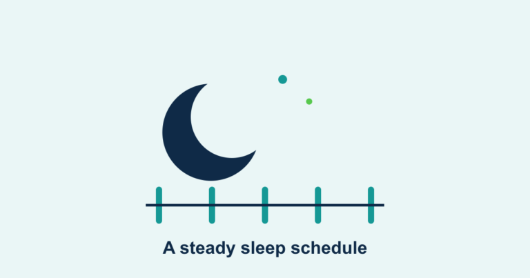 A crescent moon above evenly spaced marks representing a consistent bedtime