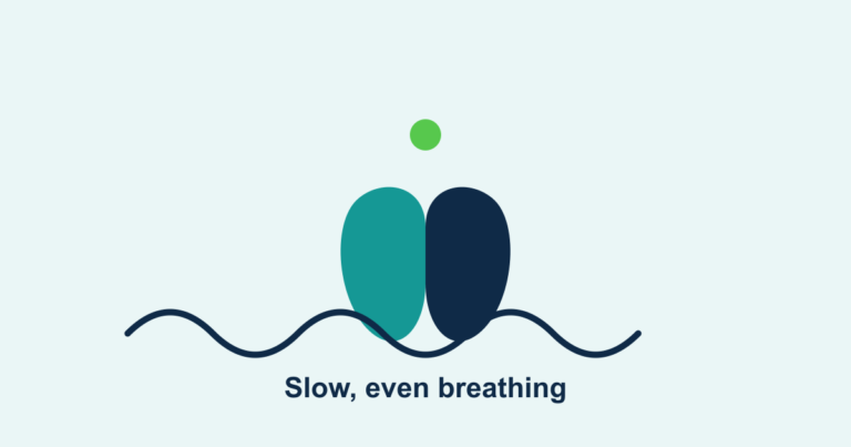 Stylized lungs beside a slow, even breathing wave