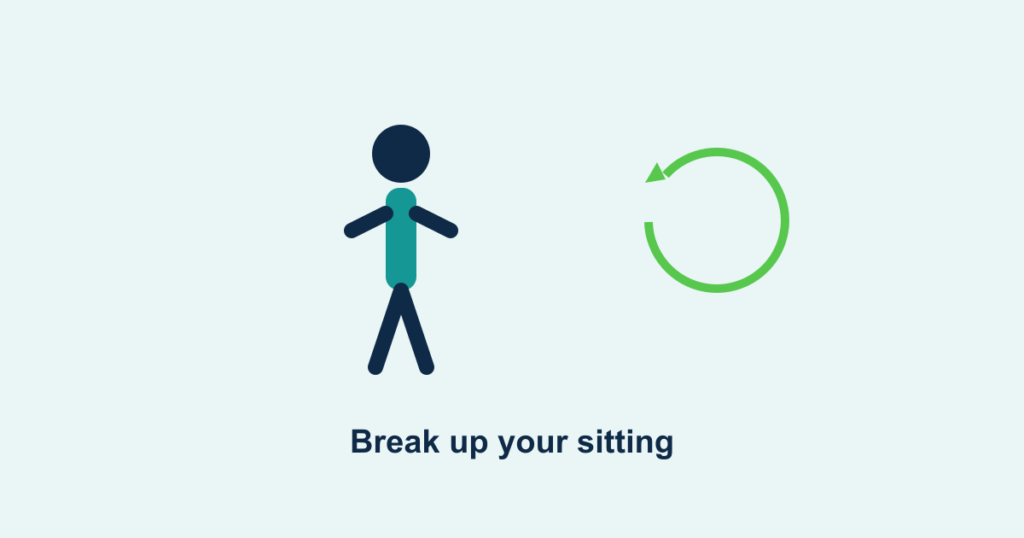 A person standing up from a chair with a movement arrow