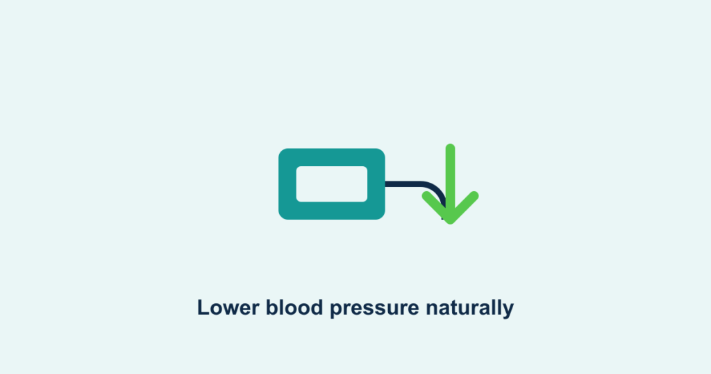 A blood pressure cuff with a downward arrow, illustrating natural blood pressure control