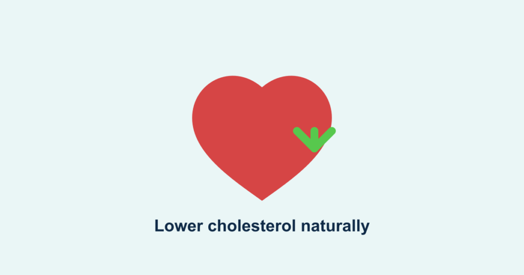 A heart with a downward arrow, illustrating lowering cholesterol