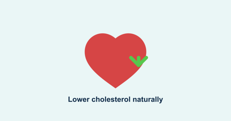 A heart with a downward arrow, illustrating lowering cholesterol