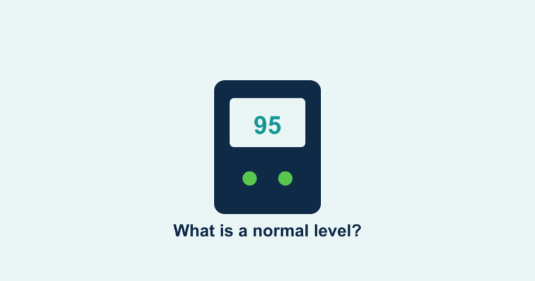A glucose meter showing a reading, illustrating normal blood sugar ranges